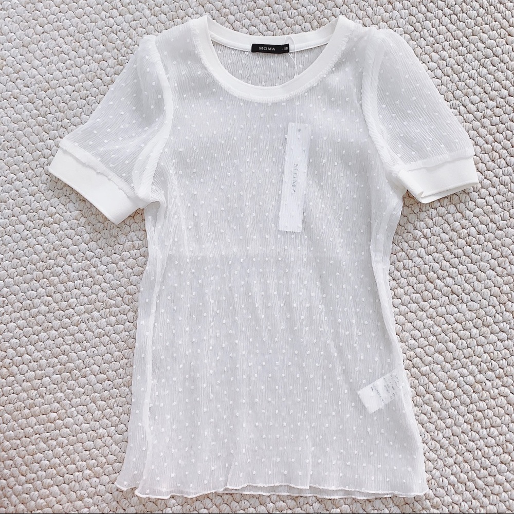 Swiss dots short sleeves top white